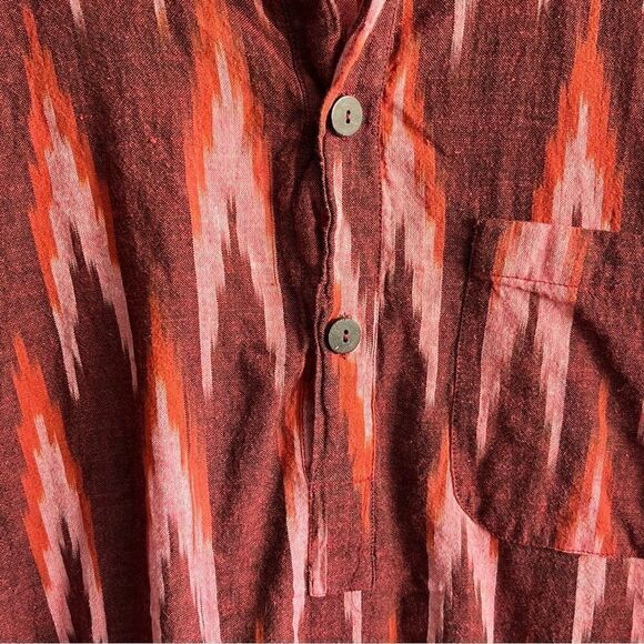 Women's Red Boho Printed Long Sleeve Button Front Top - Picture 6 of 8